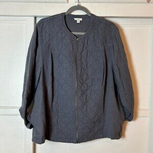 J.Jill Full Zip Quilted Jacket XL Indigo Blue Boho Coastal Zen 100% Cotton Gauze